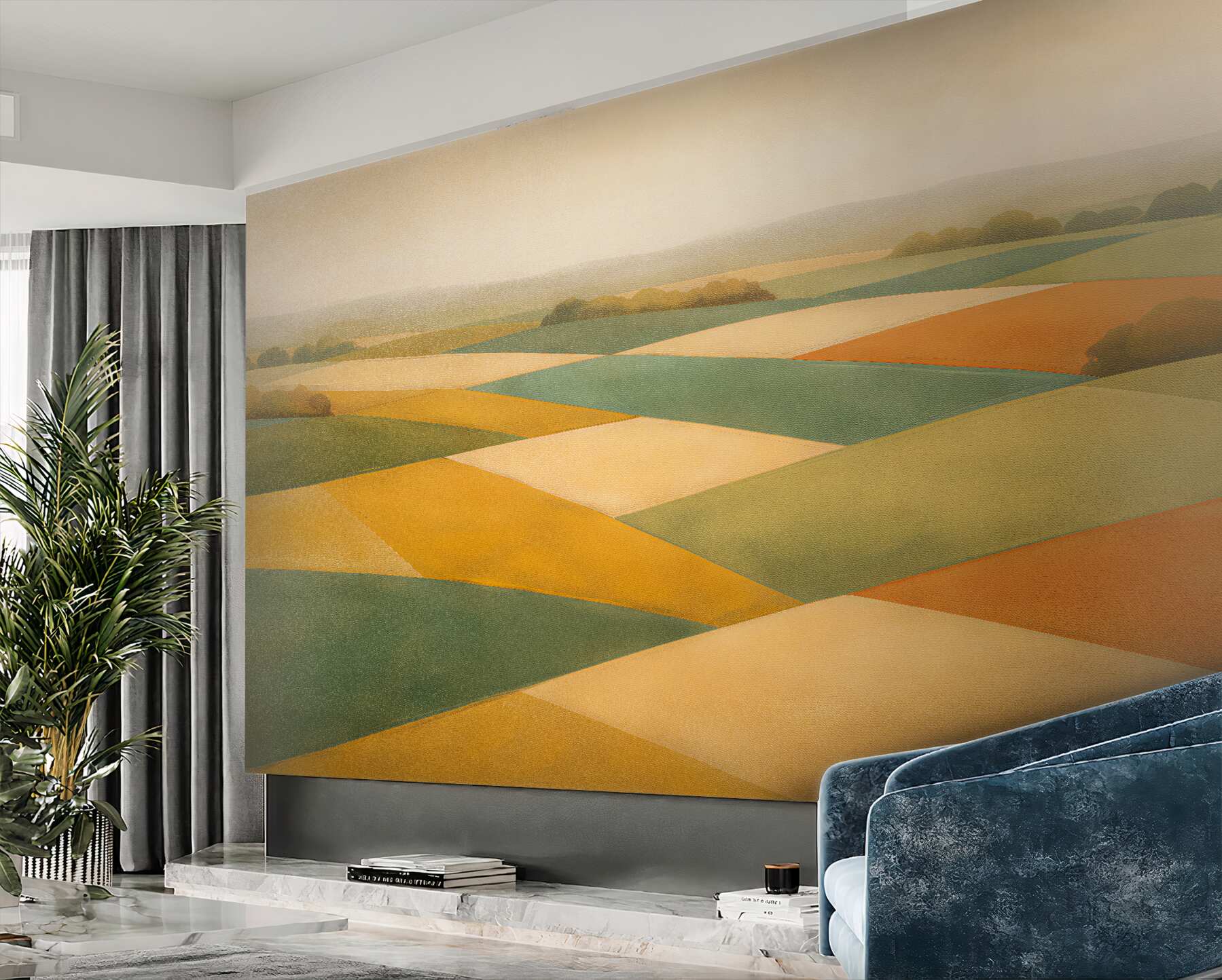 Fototapeten Geometrische Felder im goldenen Licht