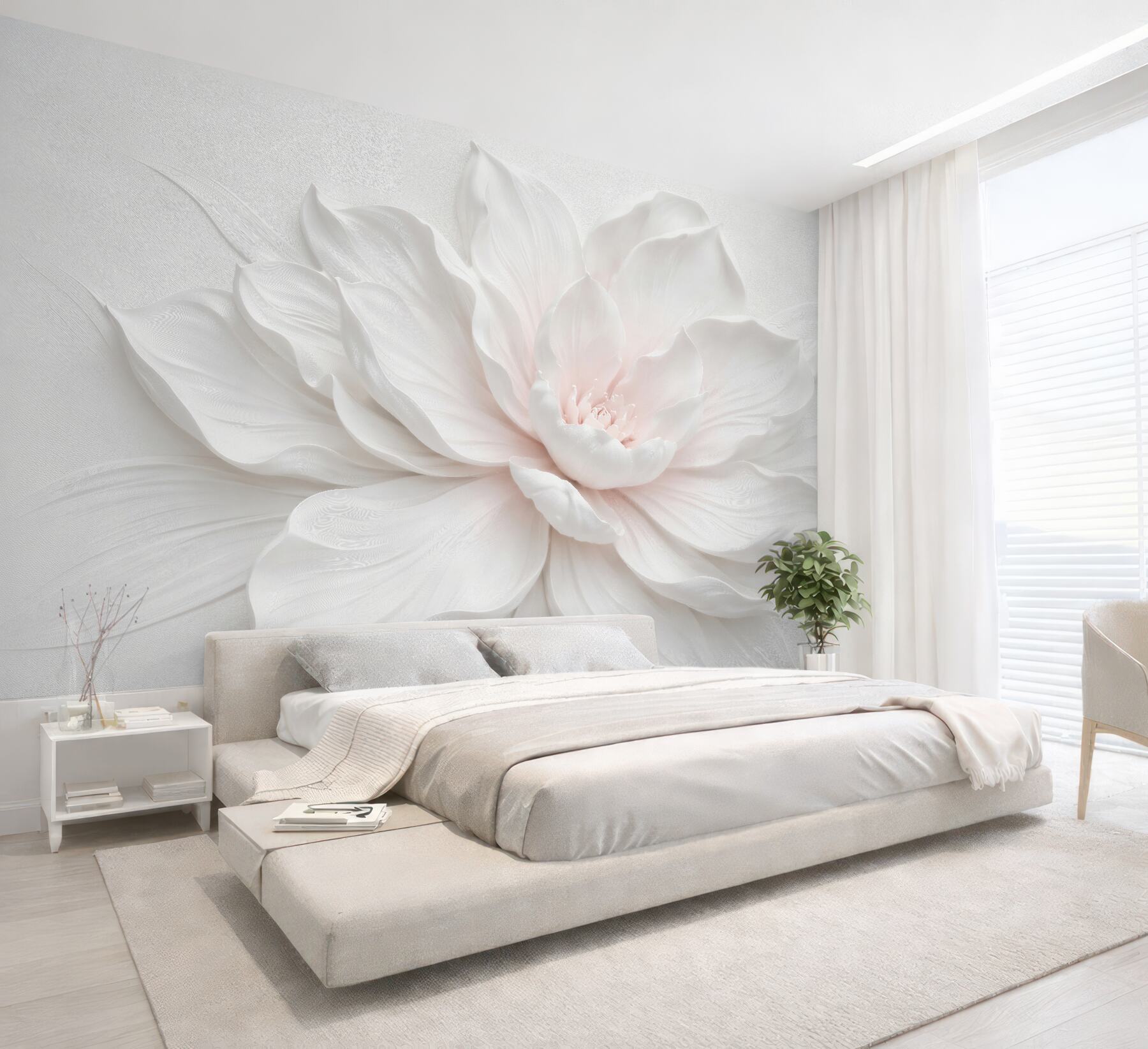 Fototapeten Cremefarbene Blume im zarten Relief