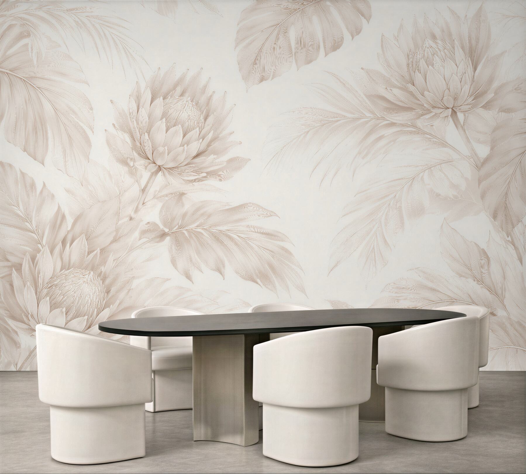 Fototapeten Beige Blätter und zarte Blumen