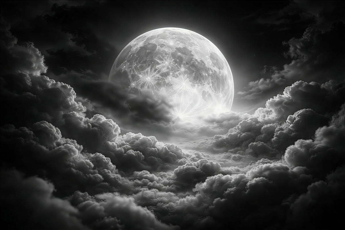 Fototapeten Mond über dunklen Wolken