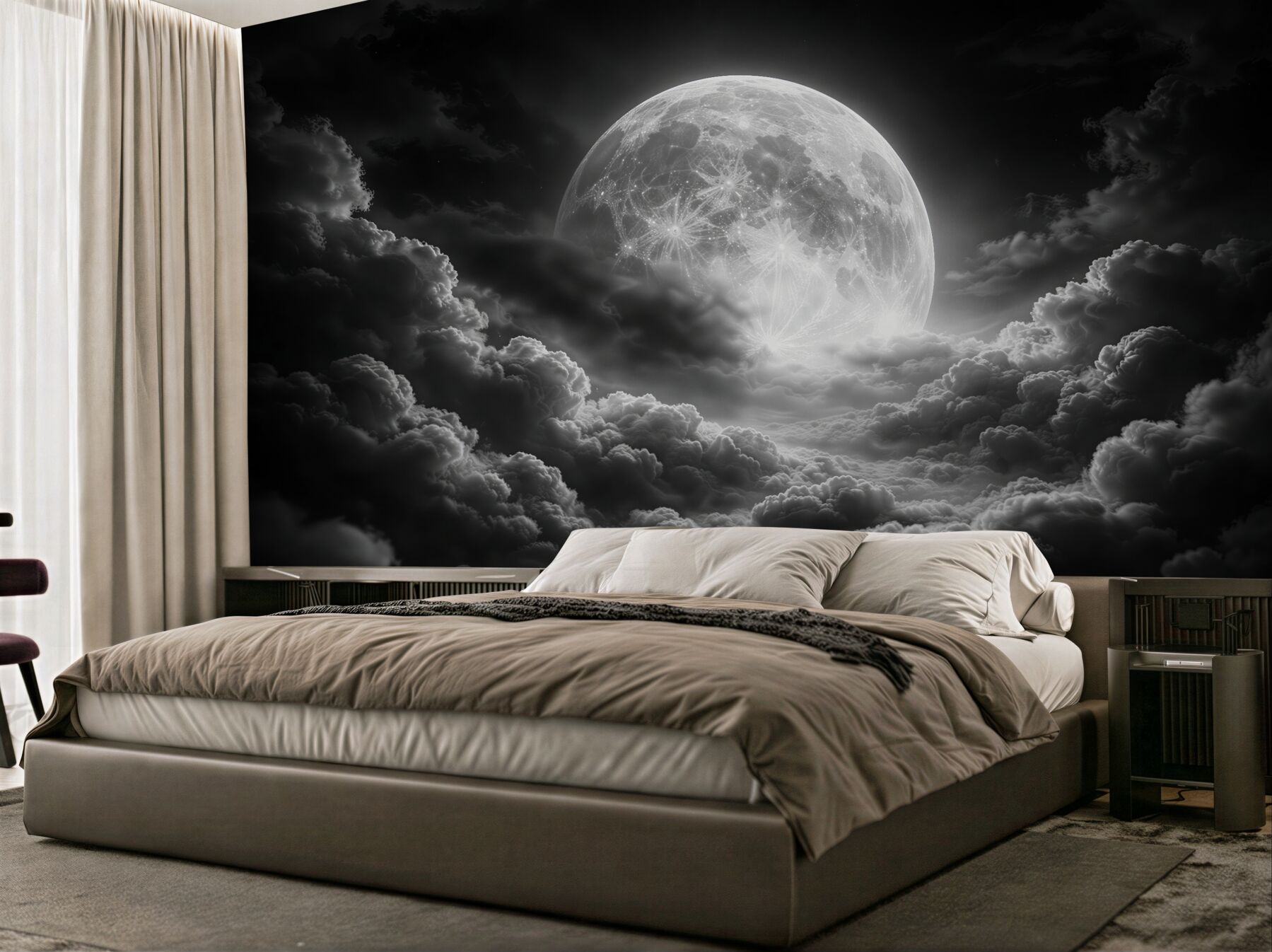 Fototapeten Mond über dunklen Wolken