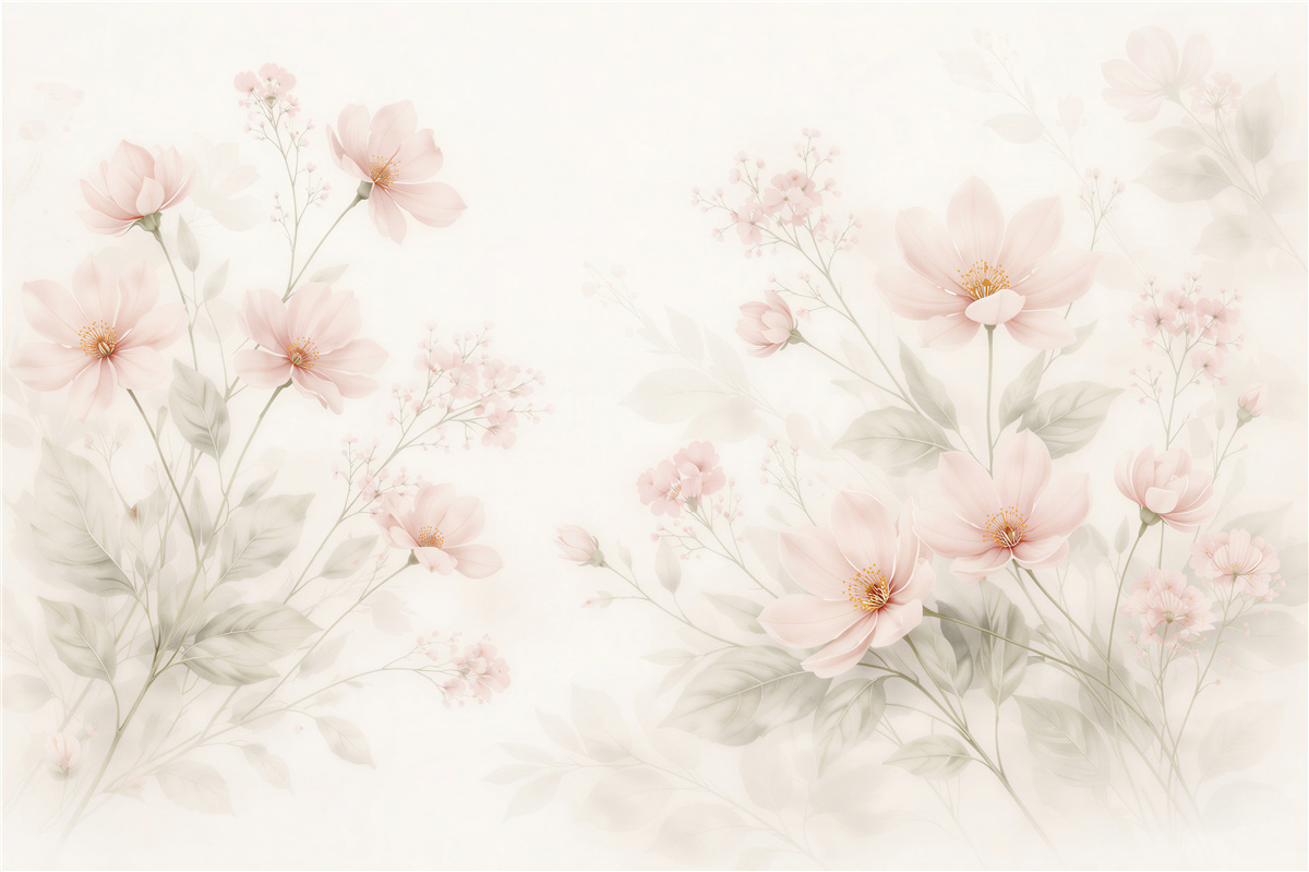 Fototapeten puderfarbene Blumen im zarten Nebel