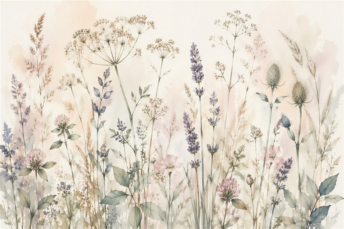 Fototapeten Feldblumen in aquarellhafter Zartheit