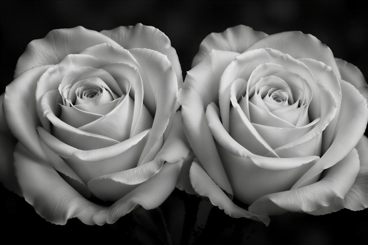 Fototapeten Zwei weiße Rosen auf Schwarz