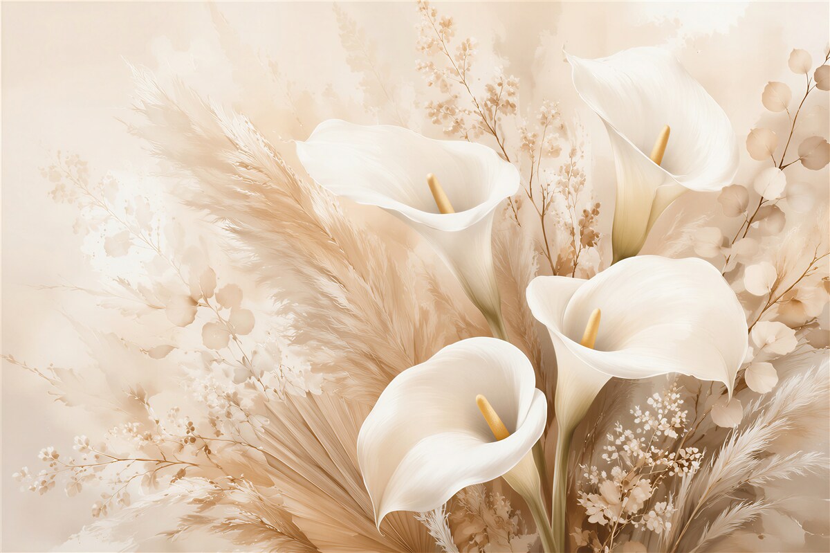 Fototapeten Beige Calla-Lilien und Leichtigkeit des Pampasgrases