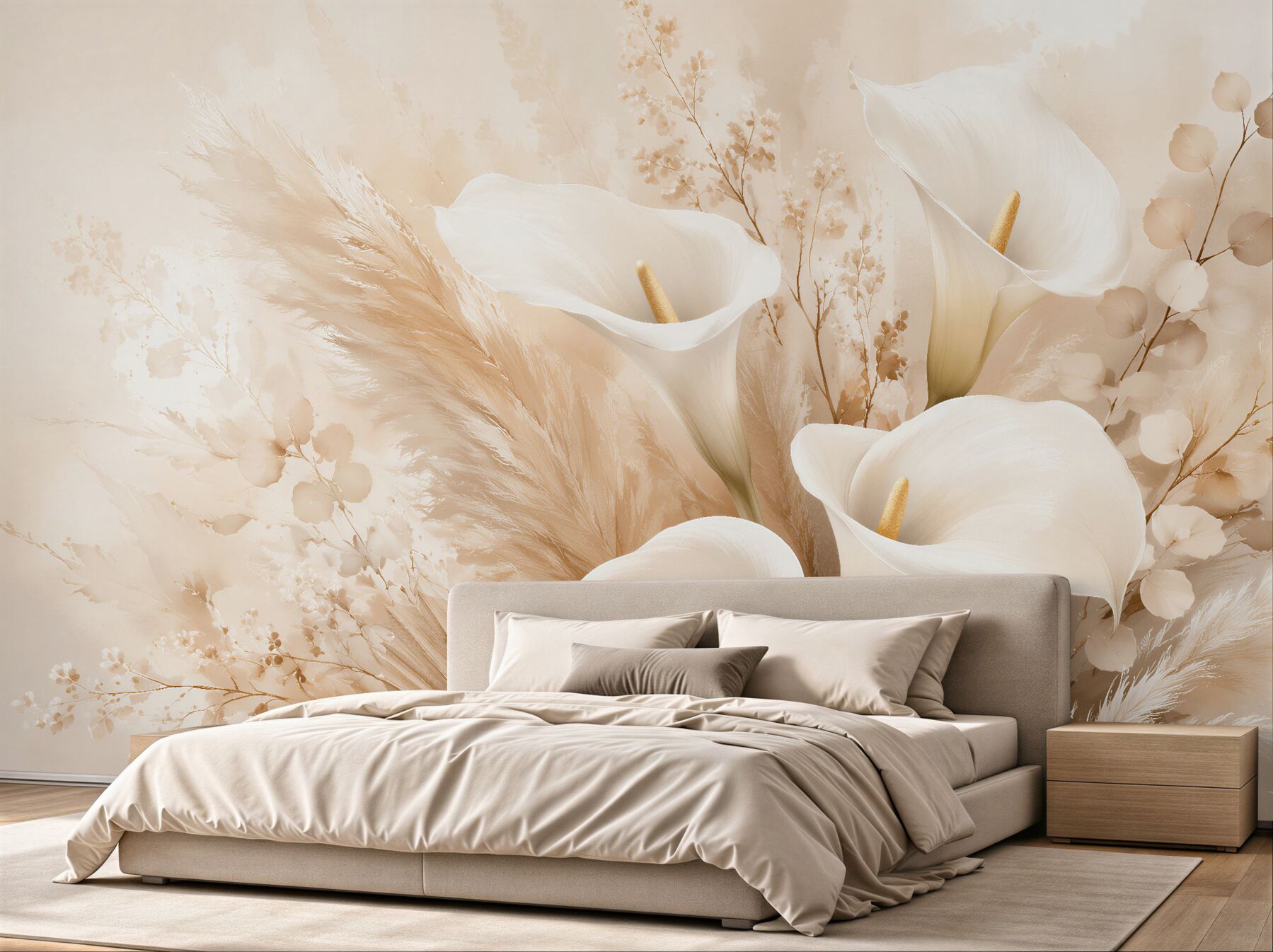 Fototapeten Beige Calla-Lilien und Leichtigkeit des Pampasgrases
