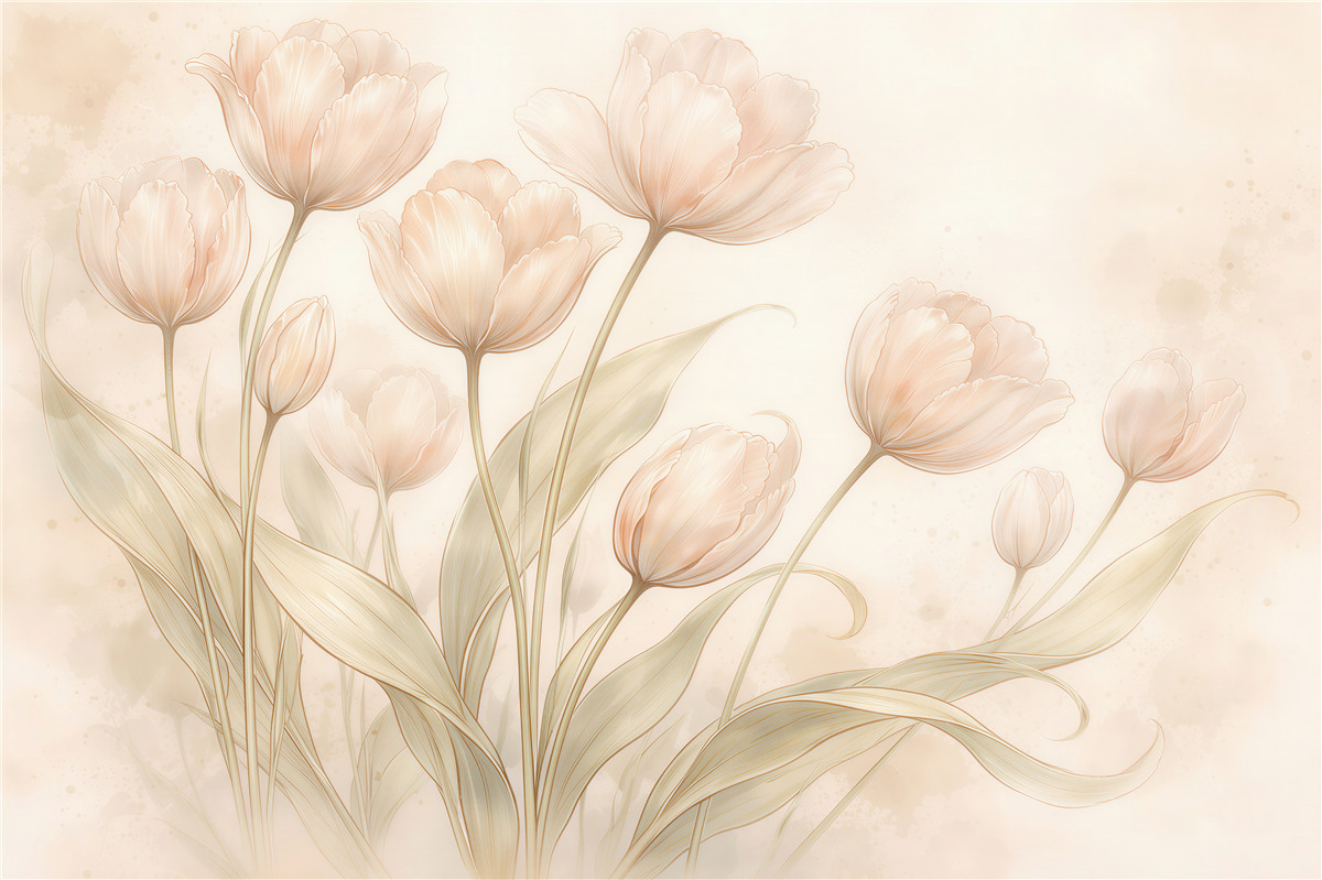 Fototapeten Zarte pastellfarbene Tulpen