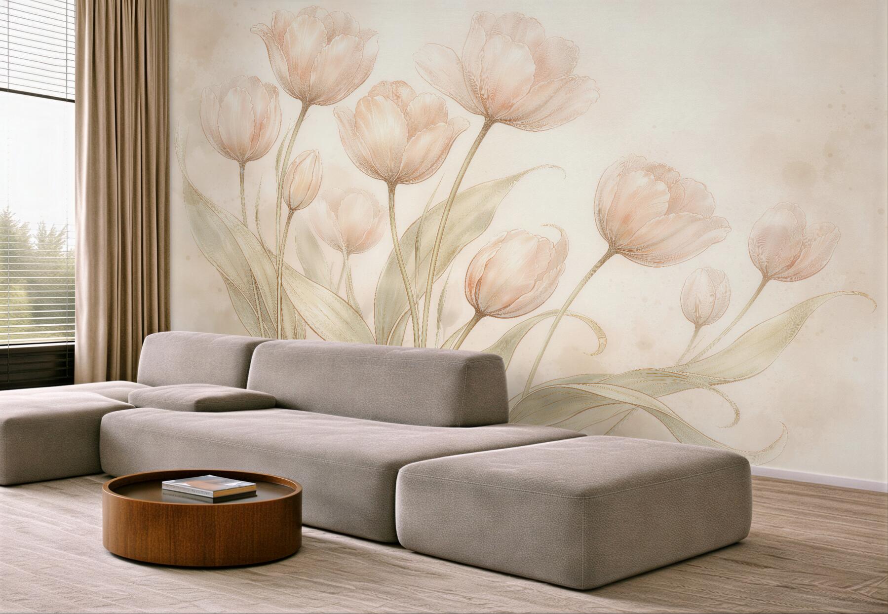 Fototapeten Zarte pastellfarbene Tulpen