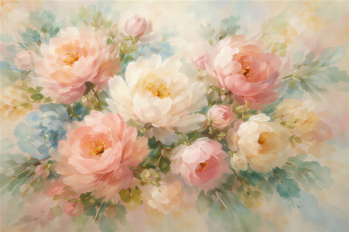 Fototapeten Pastellfarbene Pfingstrosen in aquarelliger Blüte