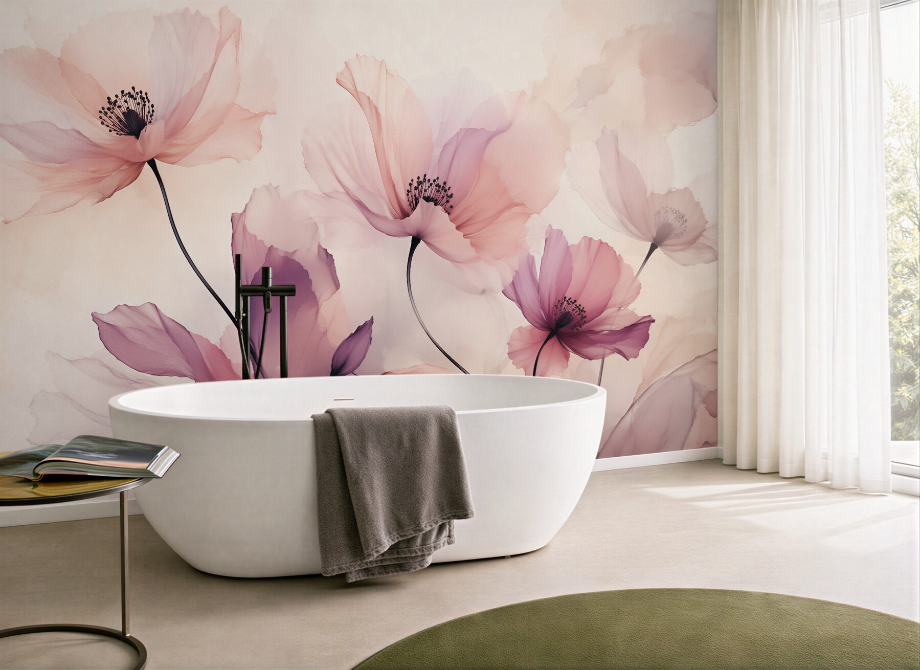 Fototapeten Pudrige Mohnblumen in aquarellhafter Leichtigkeit