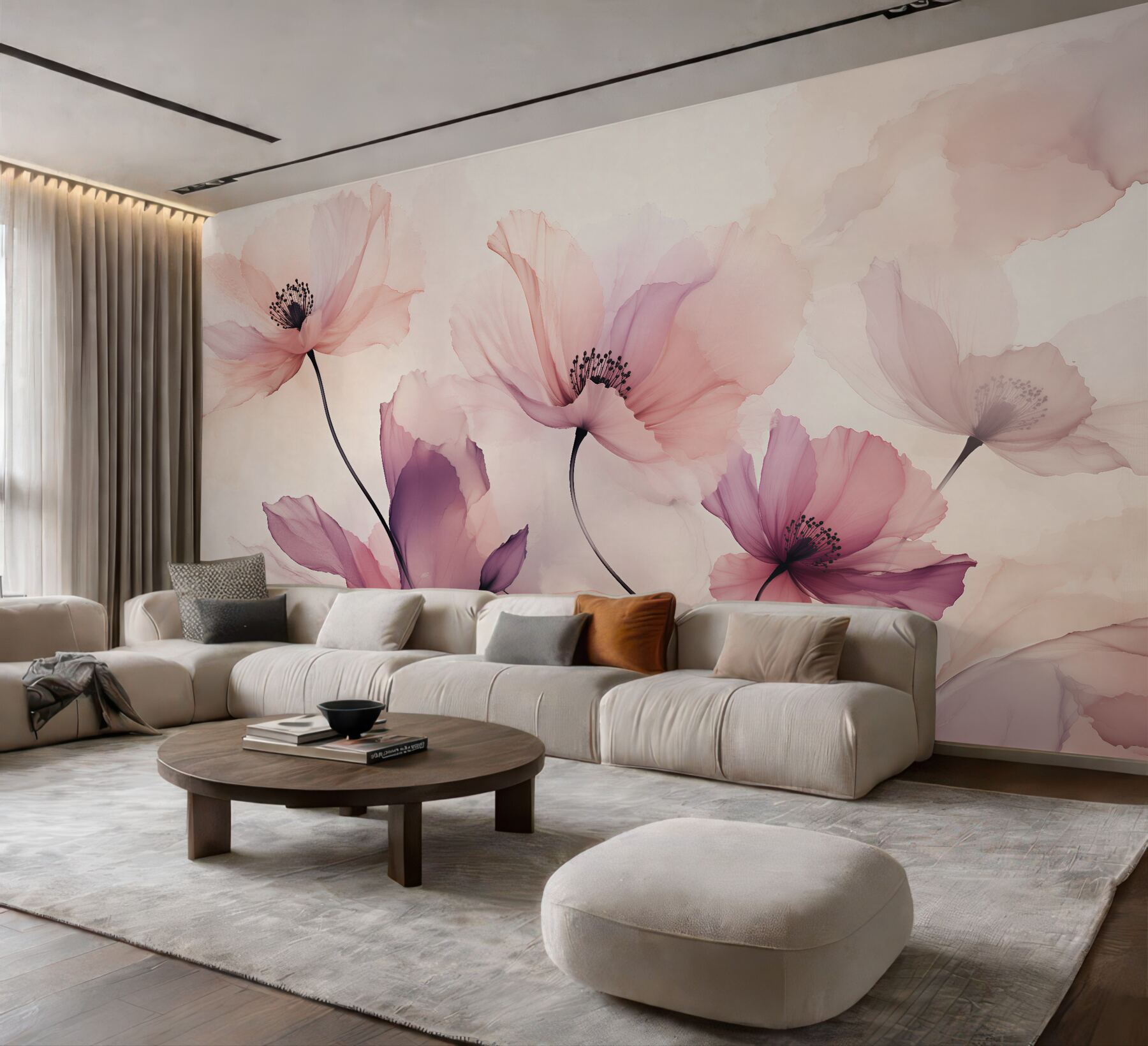Fototapeten Pudrige Mohnblumen in aquarellhafter Leichtigkeit