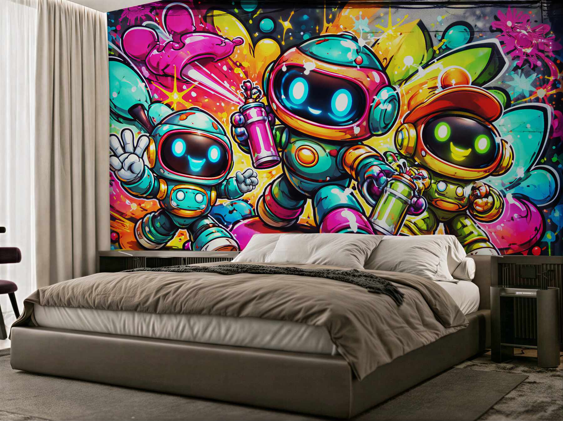 Fototapeten Bunte Roboter im Street-Art-Stil