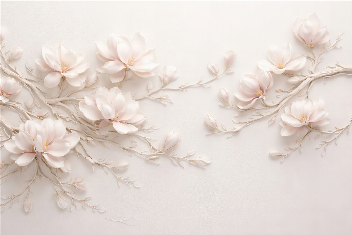 Fototapeten Cremefarbene Magnolien auf Zweigen