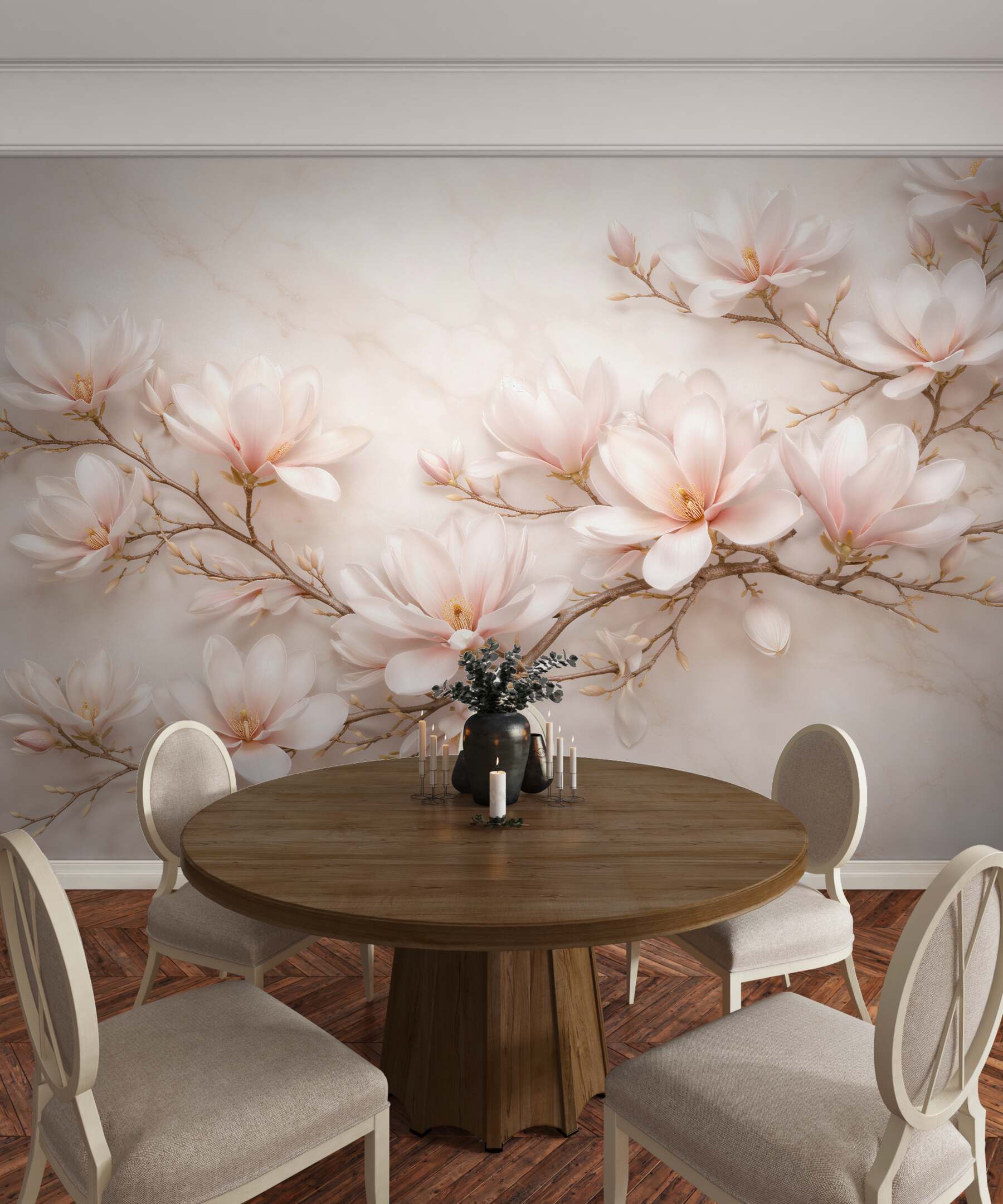 Fototapeten Zarte Magnolien auf Marmor