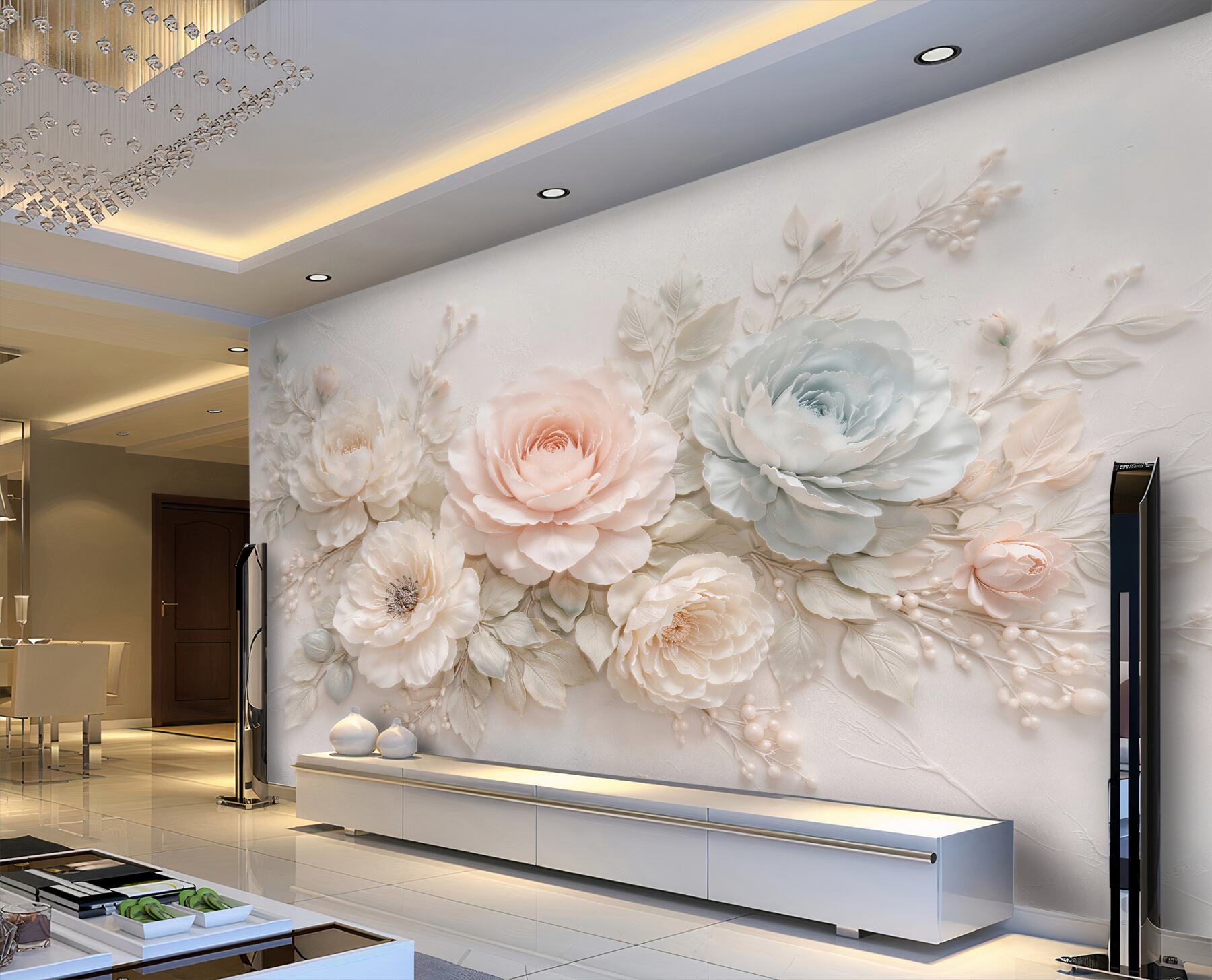 Fototapeten Romantische Blumen im 3D-Stil