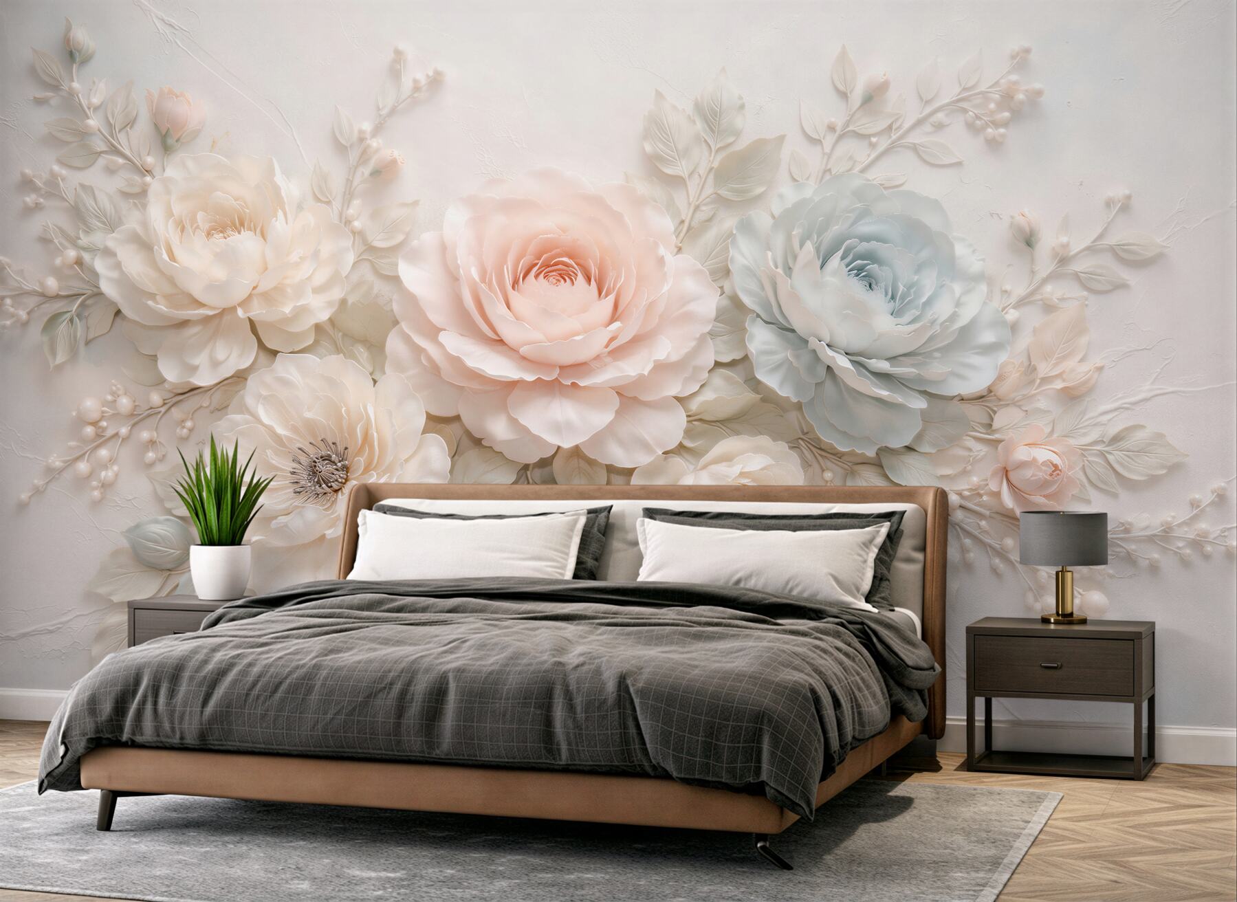 Fototapeten Romantische Blumen im 3D-Stil