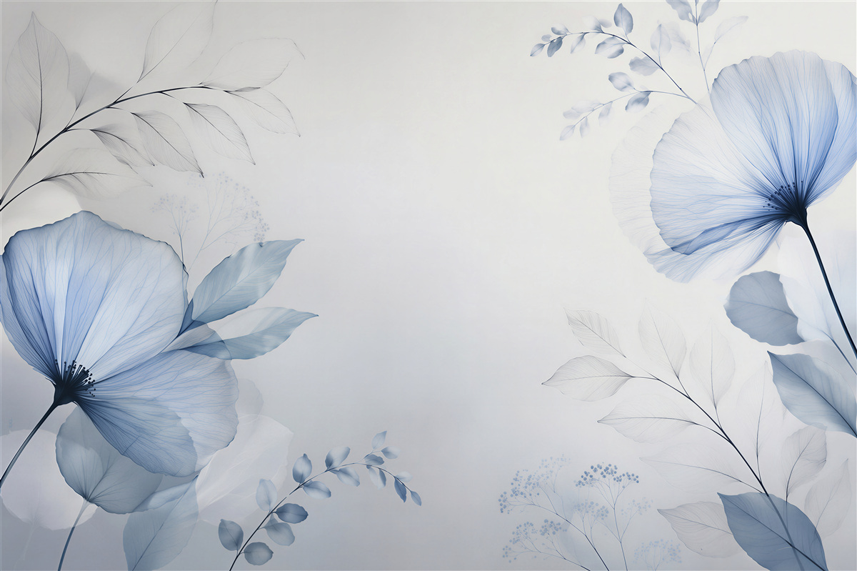 Fototapeten Blaue Blumen minimalistischer Zartheit