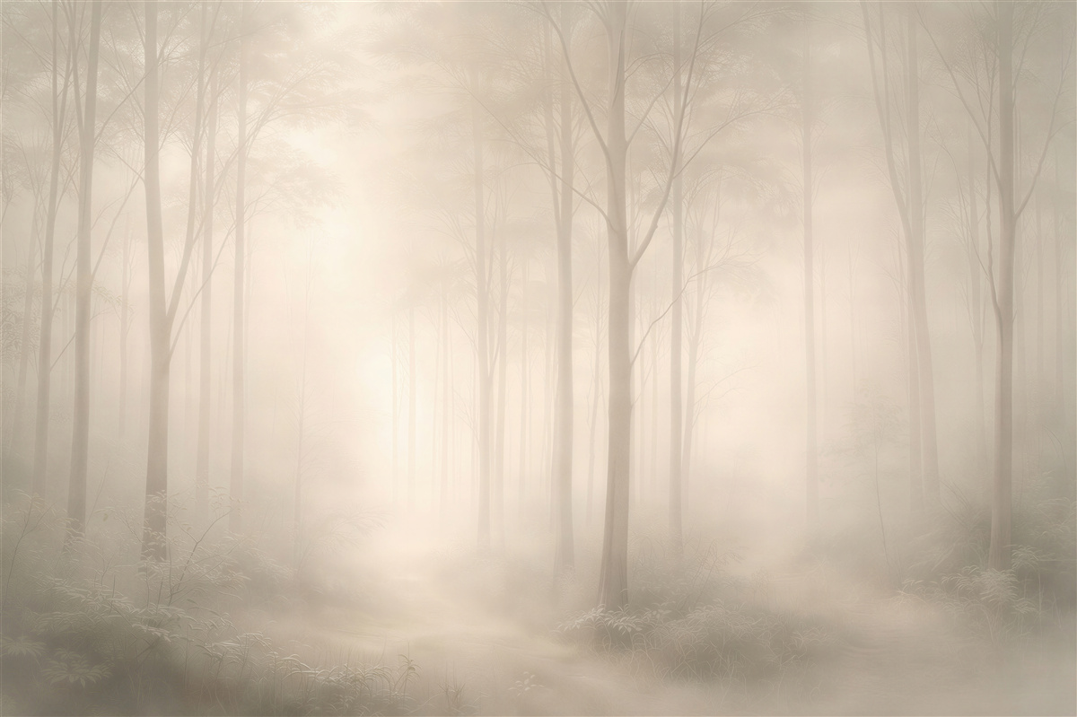 Fototapeten Waldnebel mit Lichtstrahlen