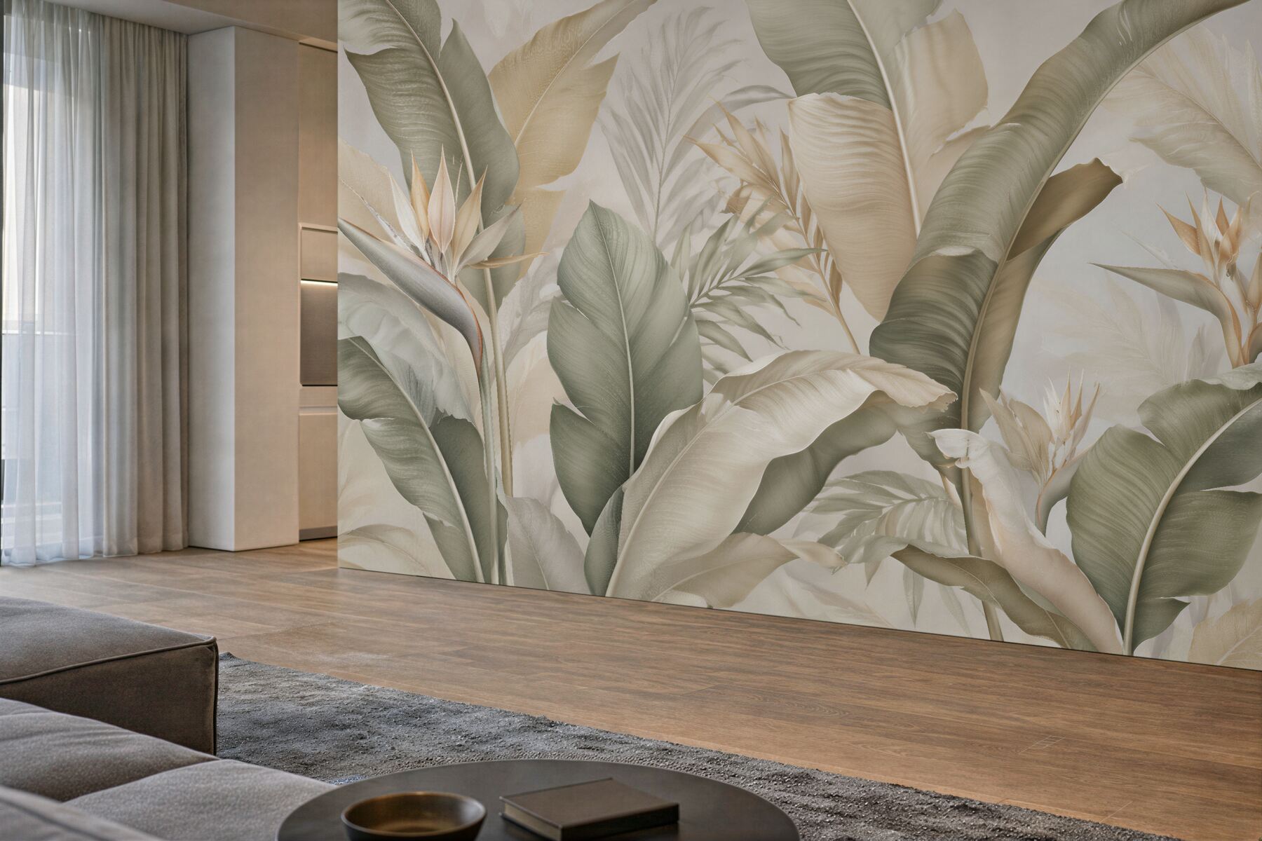 Fototapeten Beige tropische Eleganz der Blätter