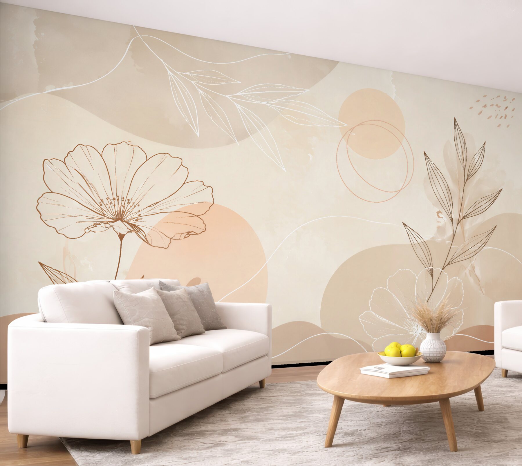 Fototapeten Subtile Blumen in beiger Abstraktion