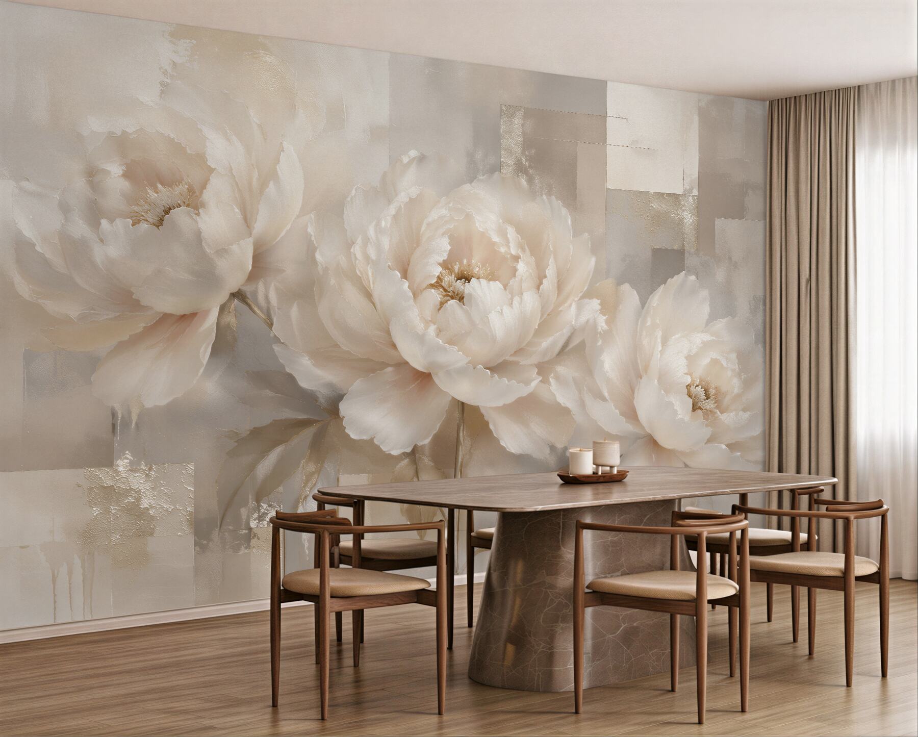 Fototapeten Cremefarbene Pfingstrosen in elegantem Glanz