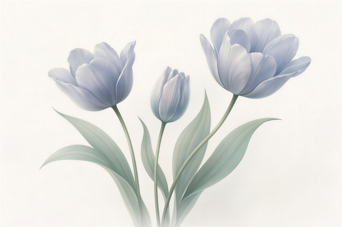 Fototapeten Blaue Tulpen in zartem Schimmer
