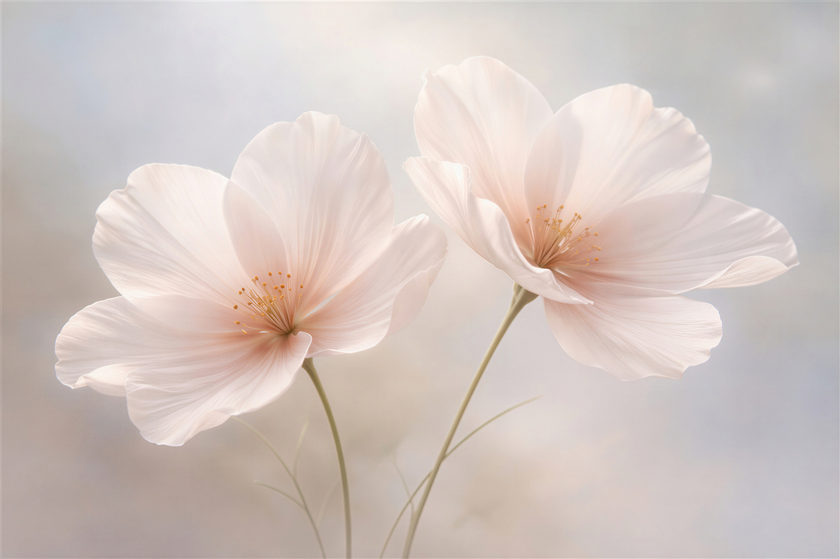 Fototapeten Pudrige Blumen in leuchtender Leichtigkeit