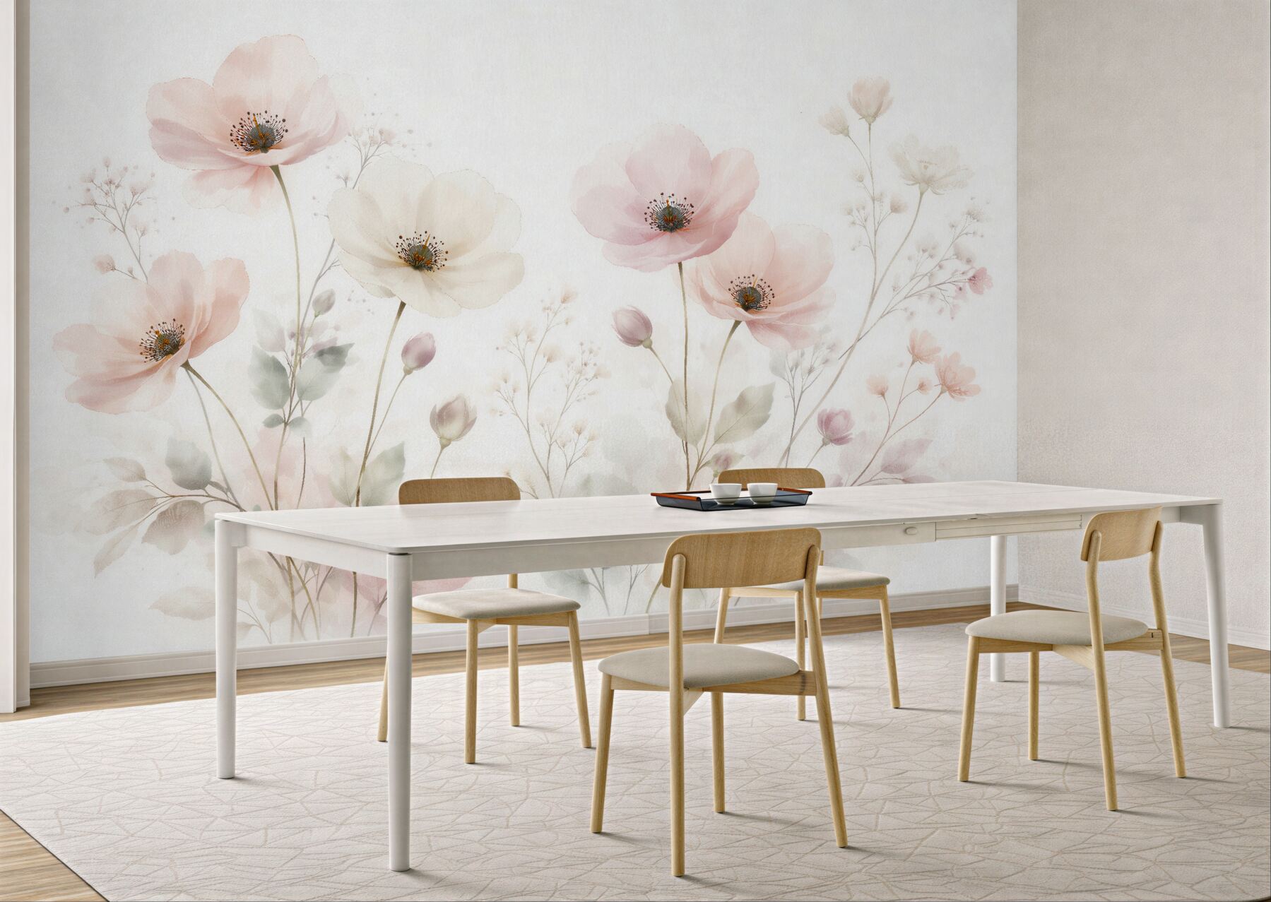 Fototapeten Zarte pastellfarbene Aquarell-Mohnblumen