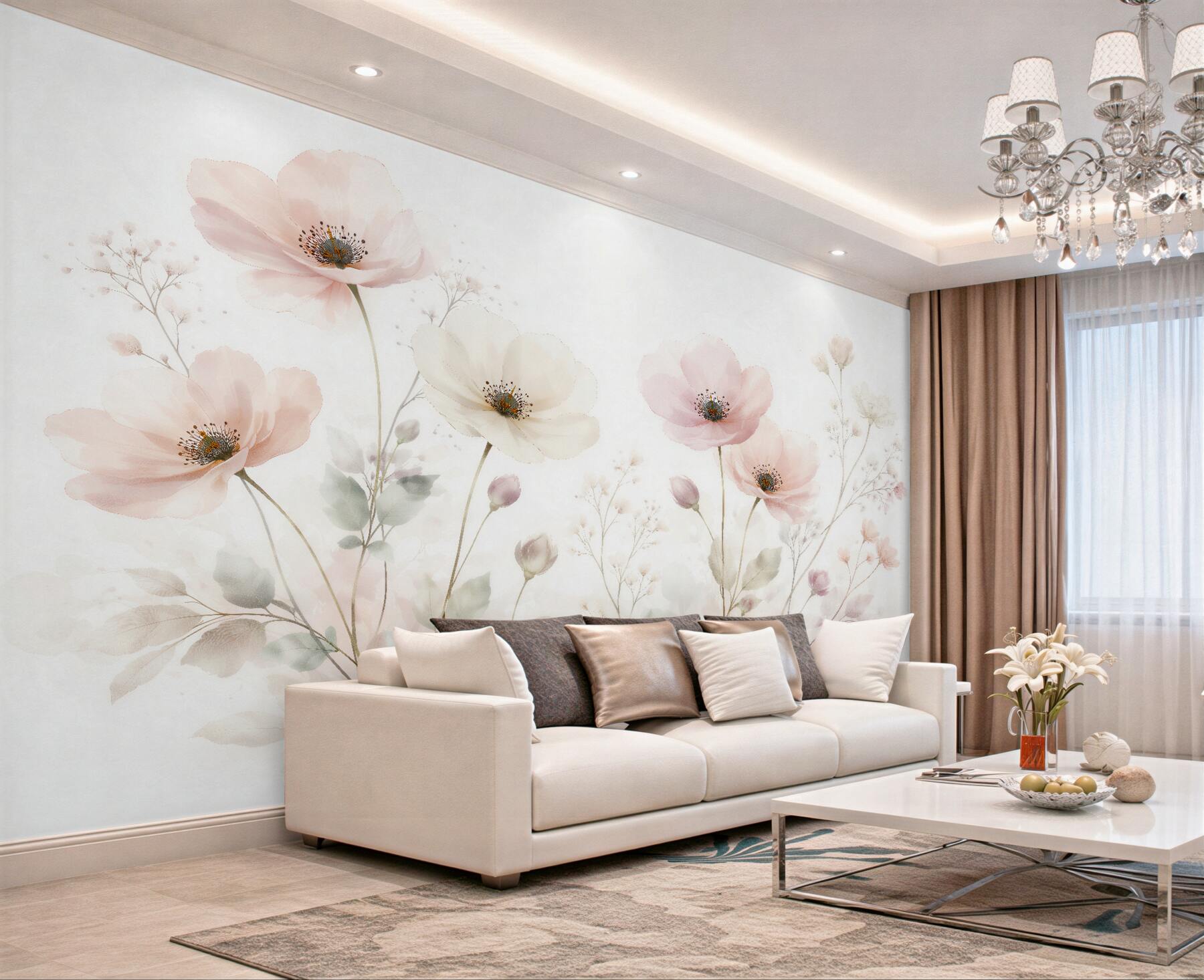 Fototapeten Zarte pastellfarbene Aquarell-Mohnblumen