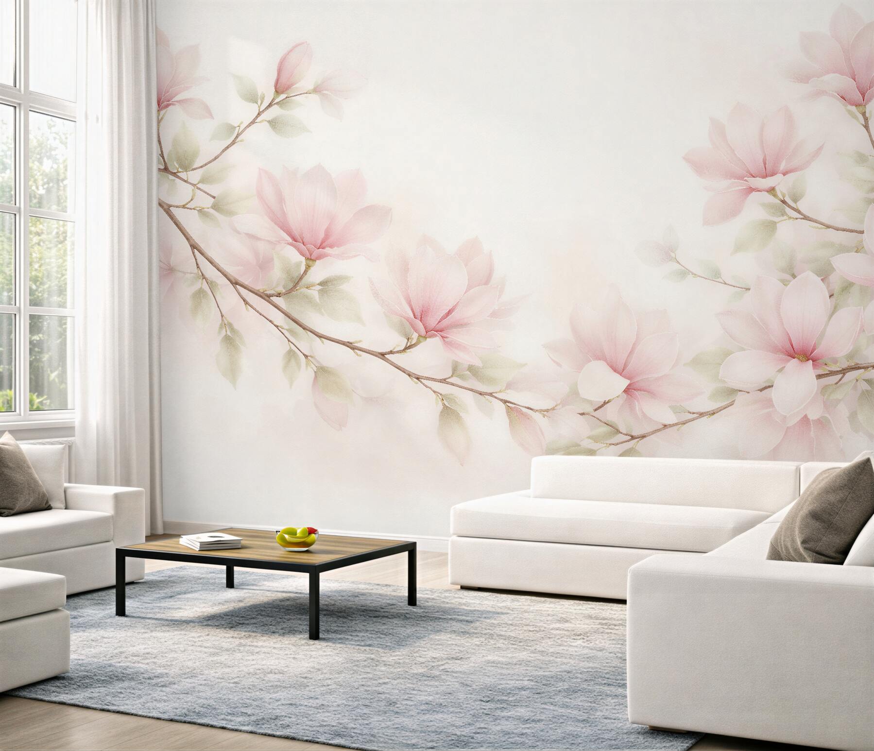 Fototapeten Pastellfarbene Magnolien an subtilen Zweigen