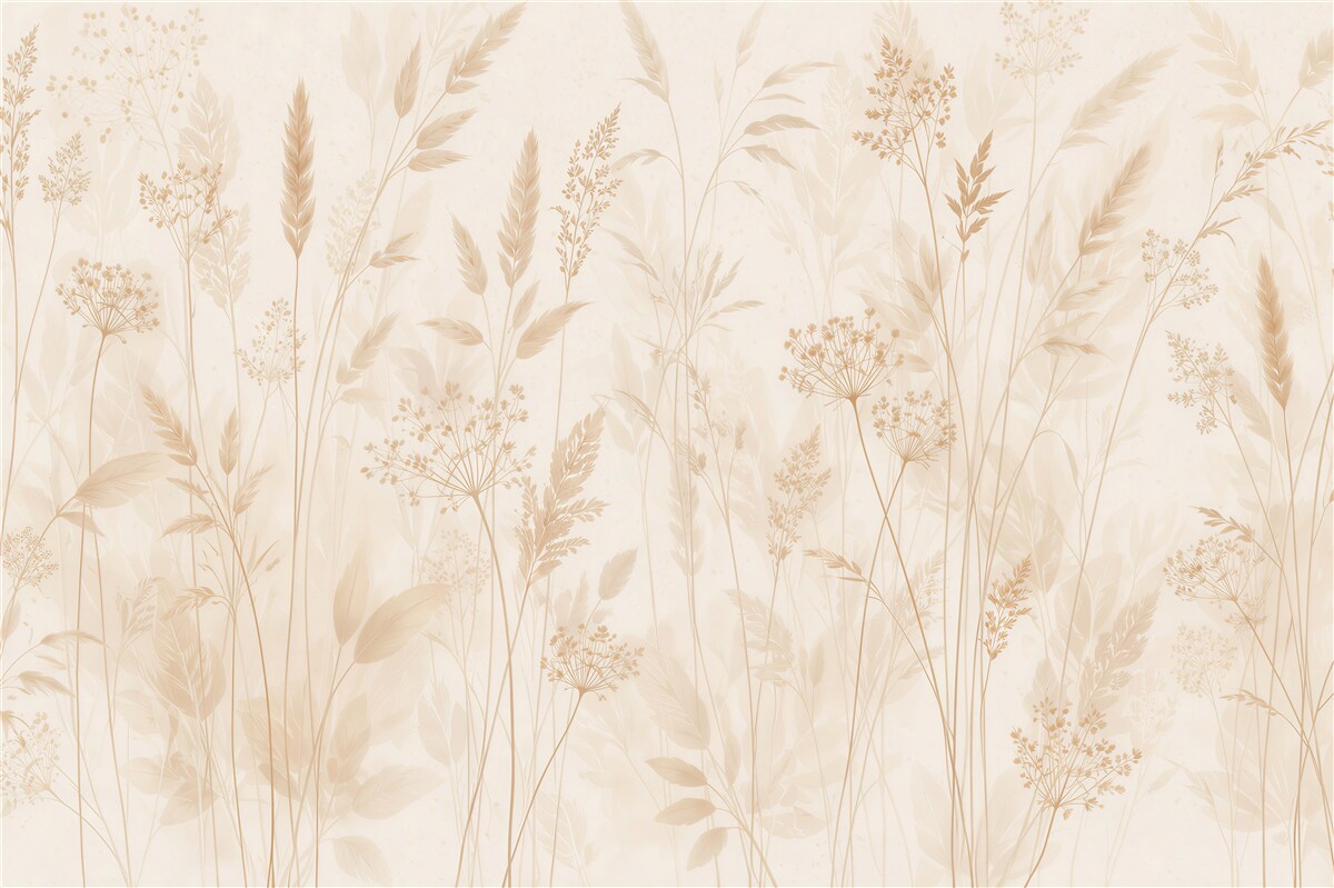 Fototapeten Beige Wiese im leichten Nebelschleier