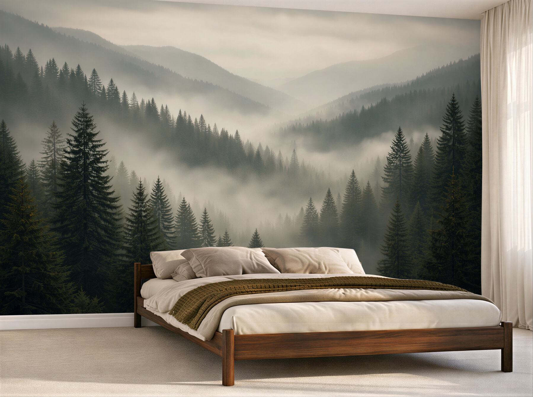 Fototapeten Nebeliger Bergwald im Morgengrauen