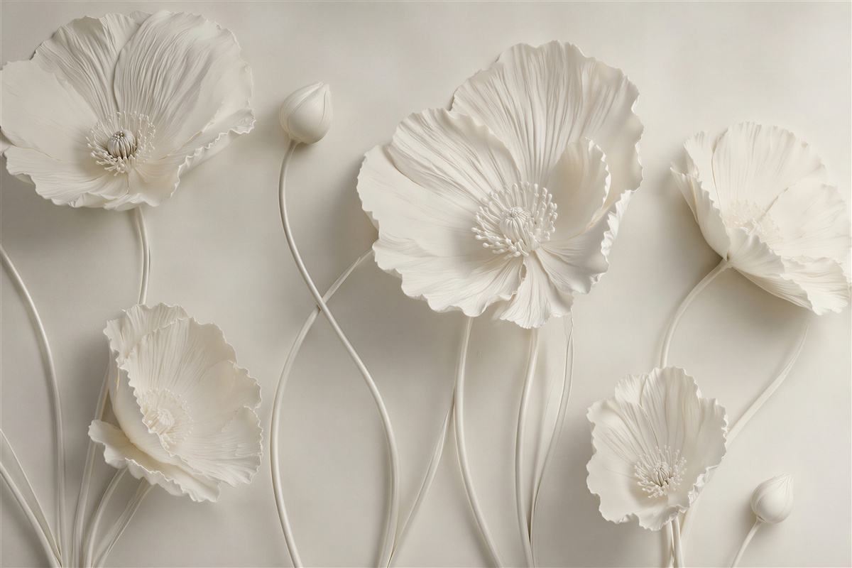 Fototapeten Cremefarbene Blumen im eleganten Relief