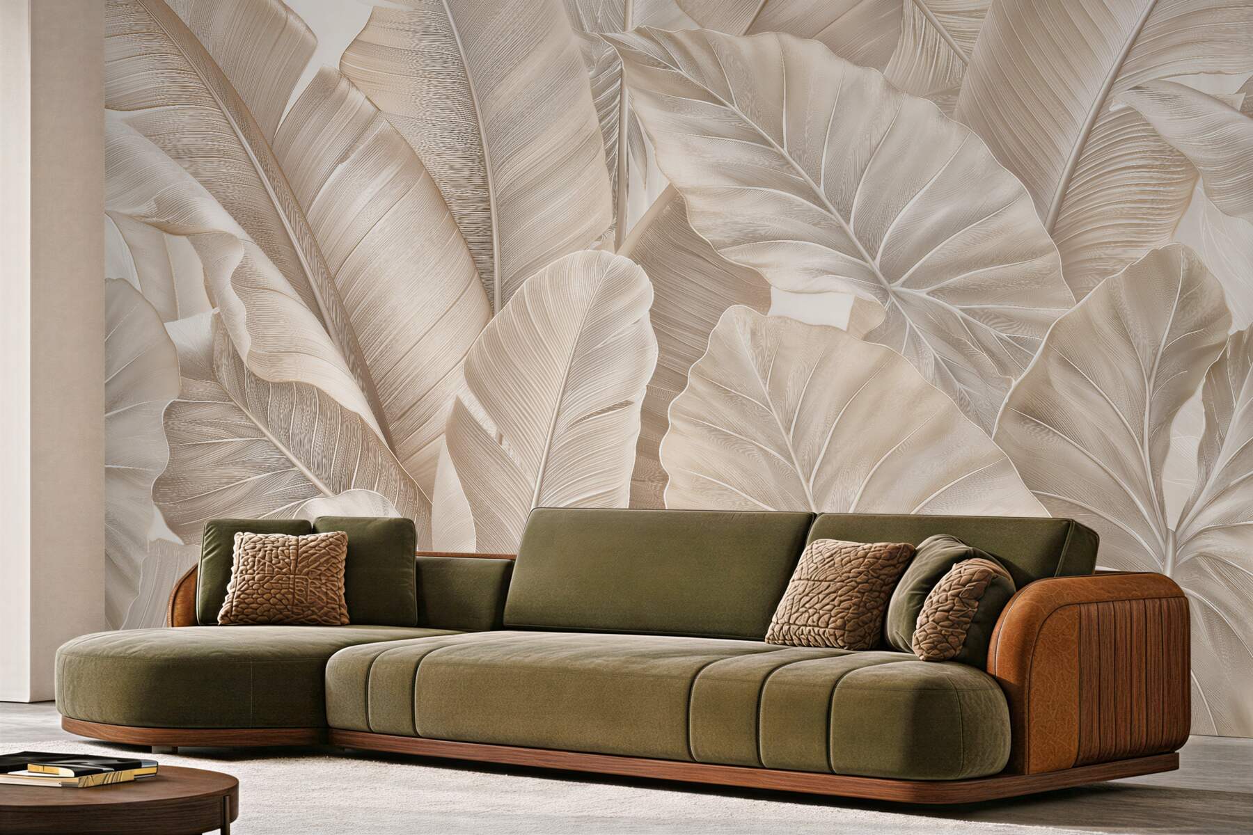 Fototapeten Beige tropische Blätter voller Eleganz