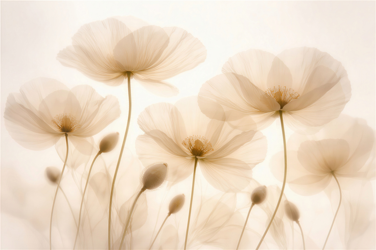 Fototapeten Ätherische Mohnblumen im cremigen Schimmer