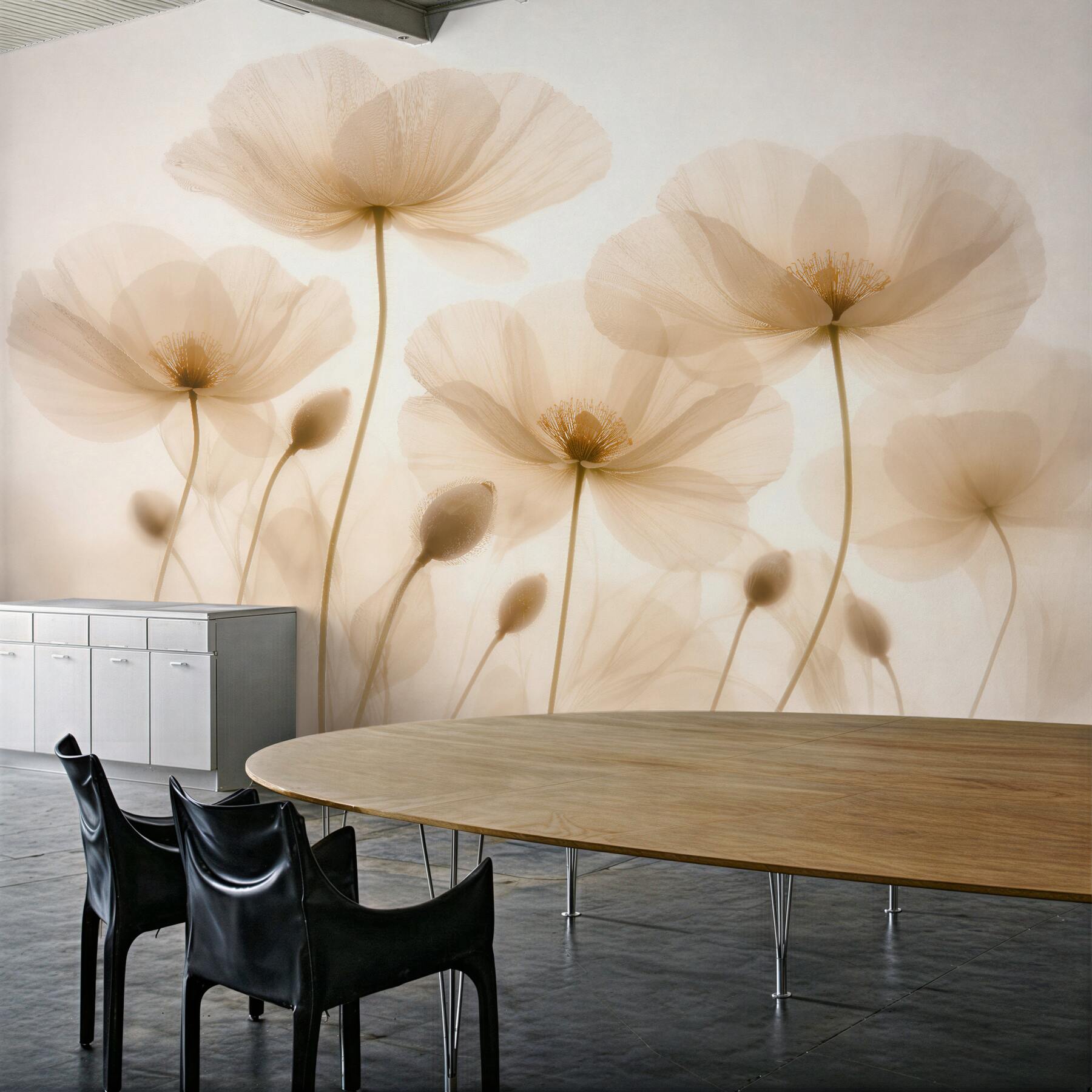 Fototapeten Ätherische Mohnblumen im cremigen Schimmer