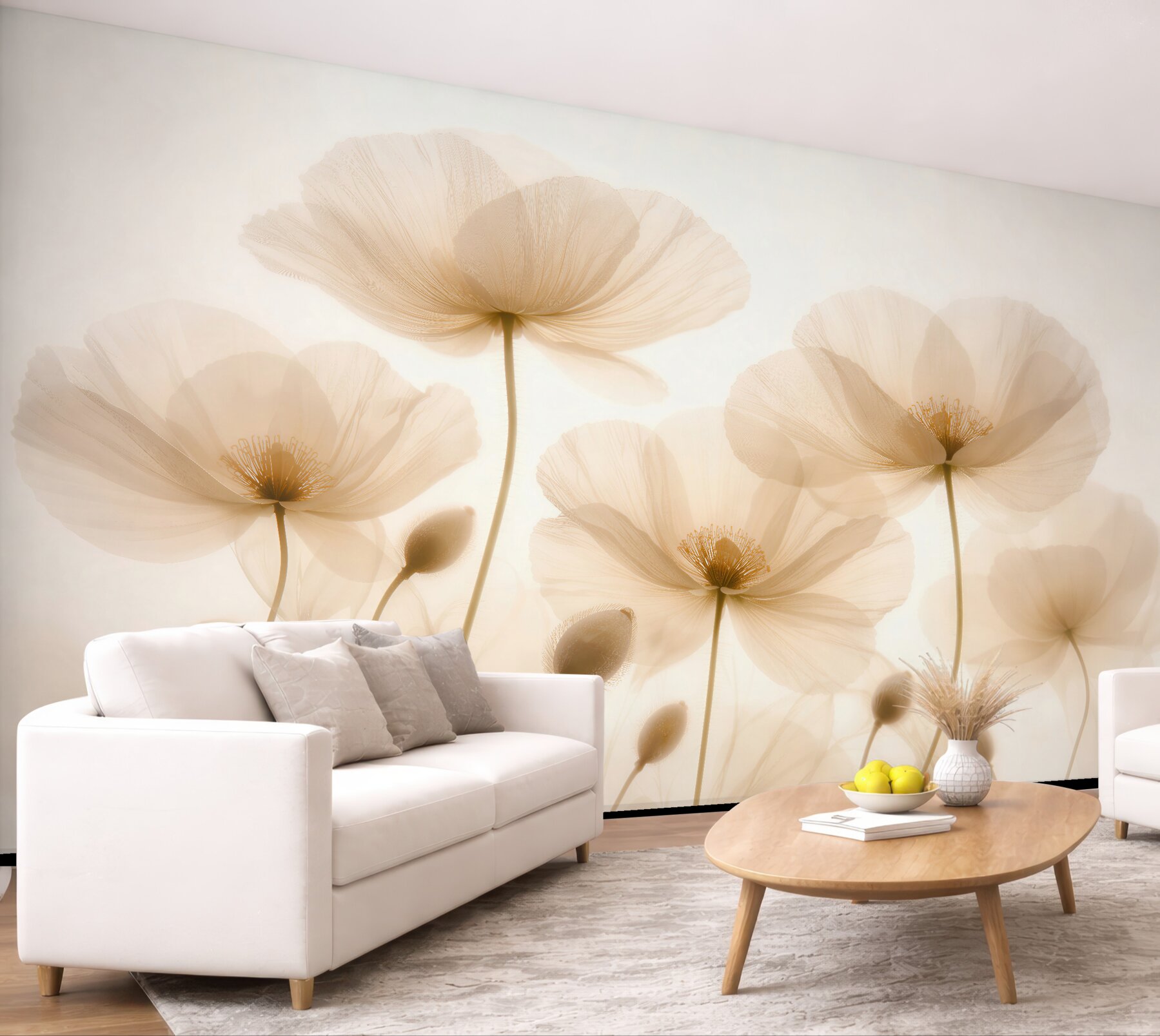 Fototapeten Ätherische Mohnblumen im cremigen Schimmer