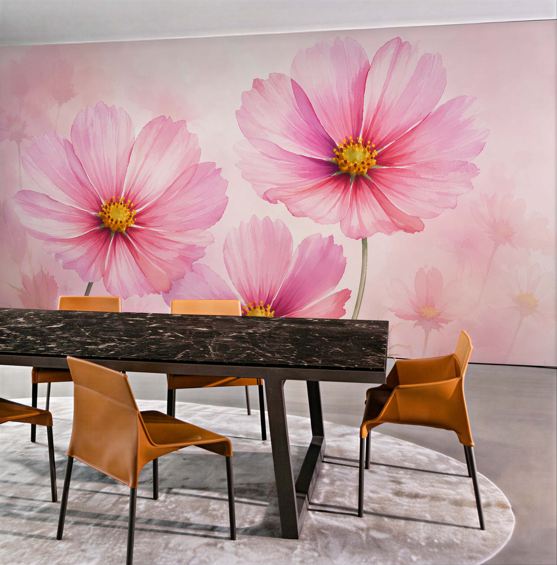 Fototapeten Rosa Kosmeen im Aquarellstil