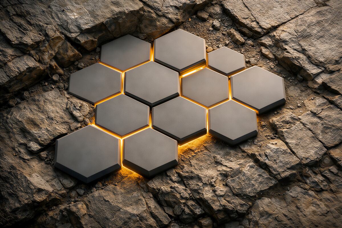 Fototapeten Geometrische Paneele auf Felsen