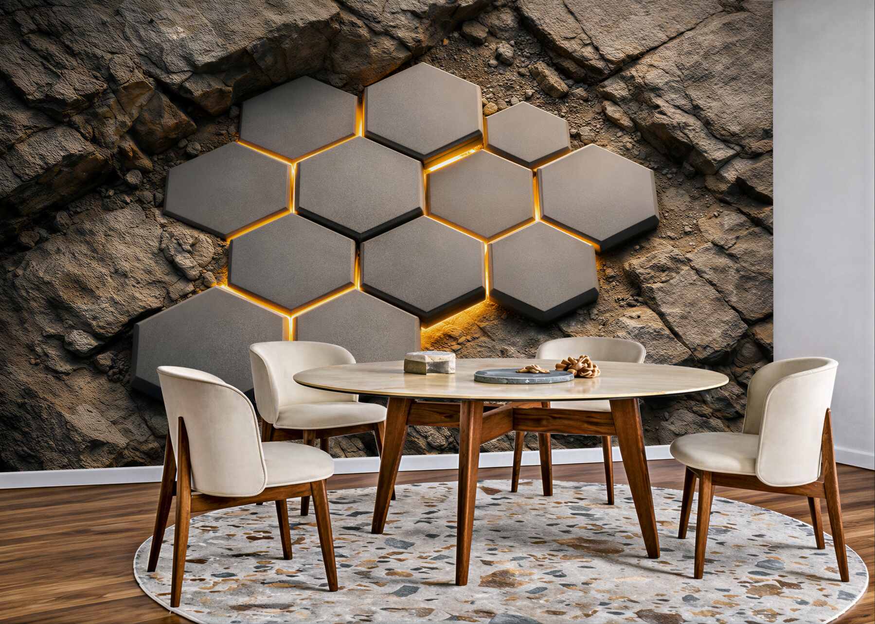 Fototapeten Geometrische Paneele auf Felsen