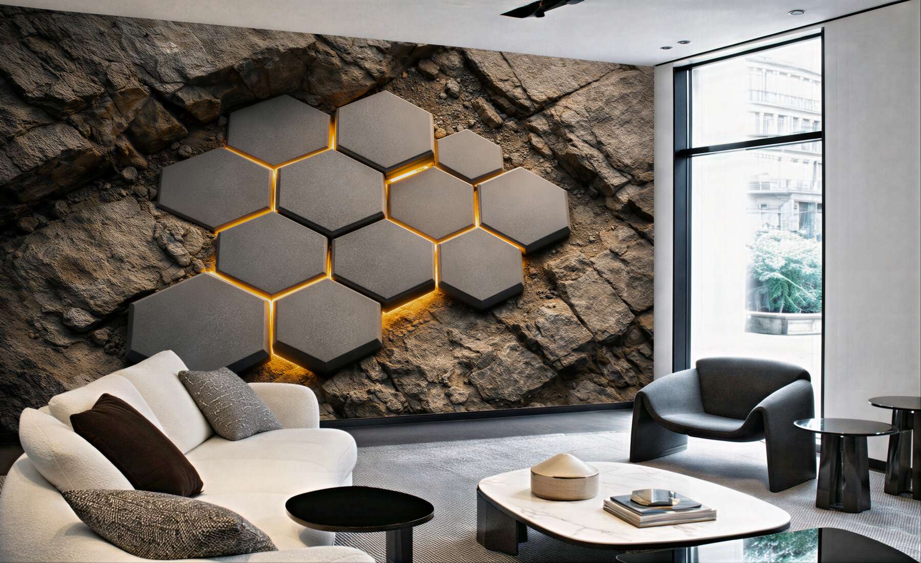 Fototapeten Geometrische Paneele auf Felsen