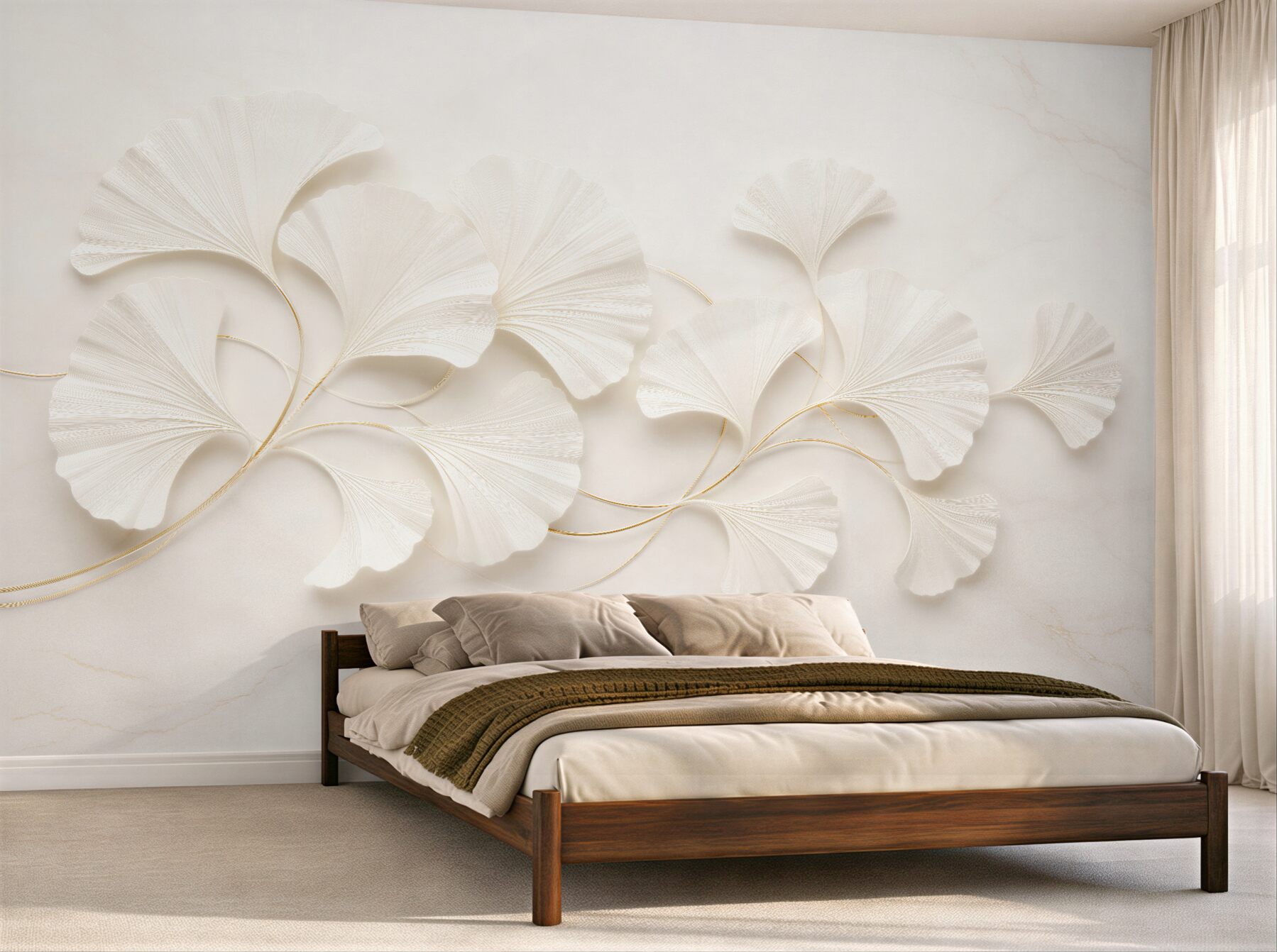 Fototapeten Elegante Ginkgo-Blätter 3D