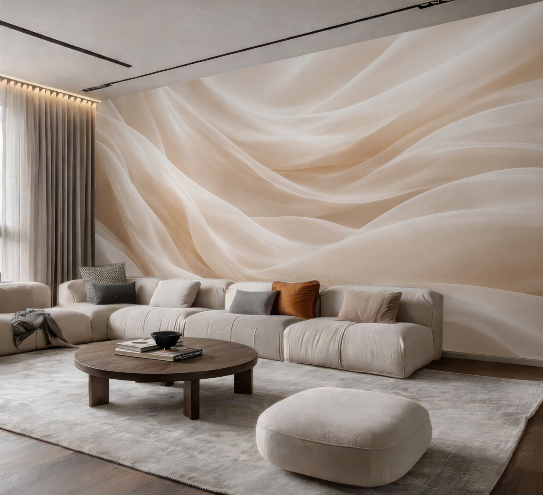 Fototapeten Seidige Wellen in Beige