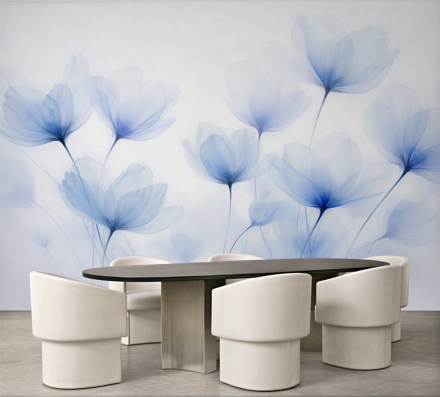 Fototapeten Blaue Blumen im Nebel