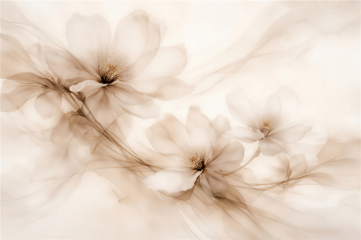 Fototapeten Beige Blumen in nebligem Schimmer