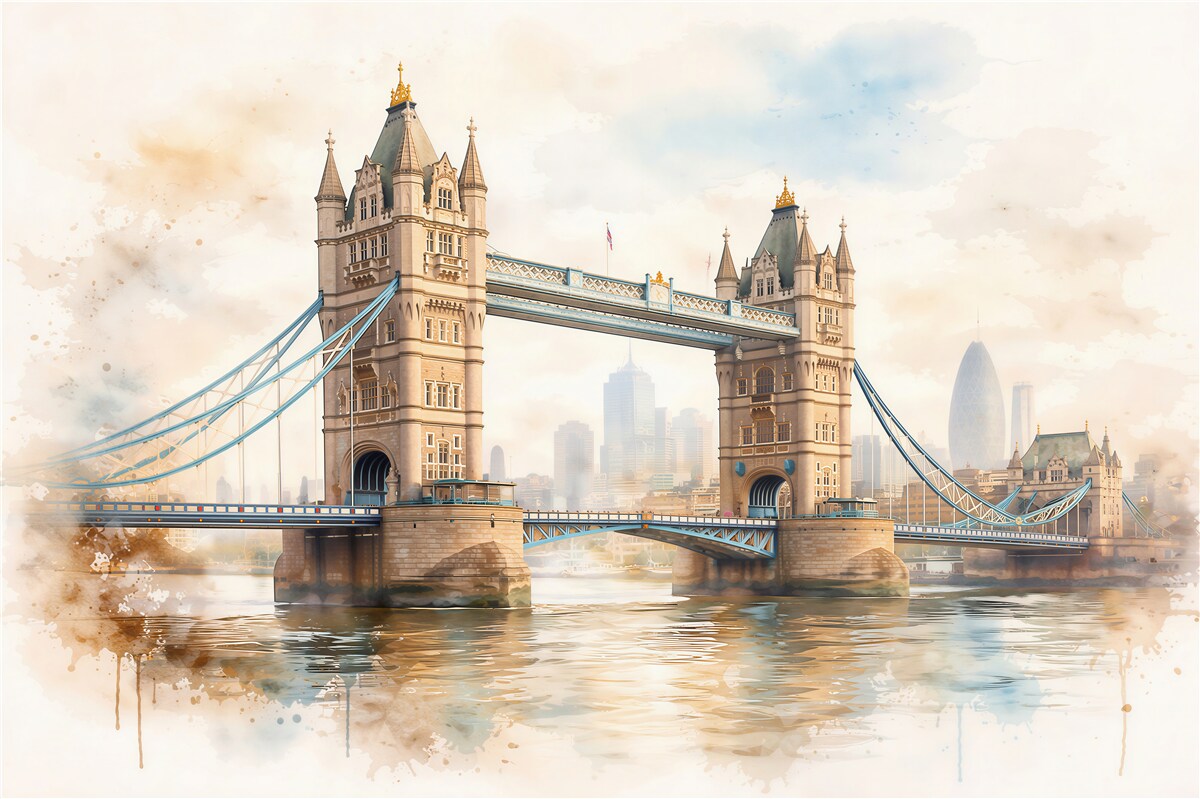 Fototapeten Tower Bridge im Aquarellnebel