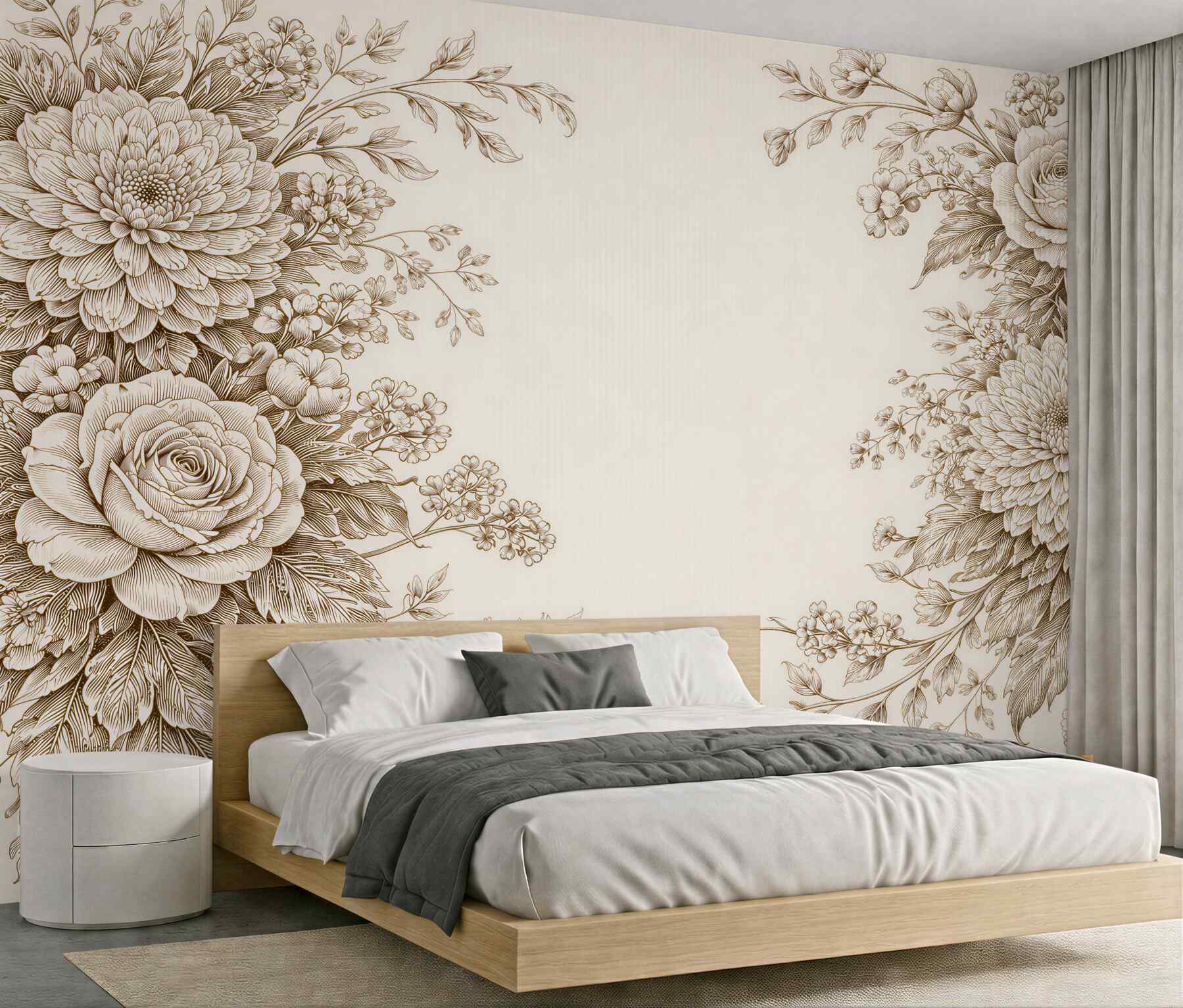 Fototapeten Cremefarbene Blumen in eleganter Skizze