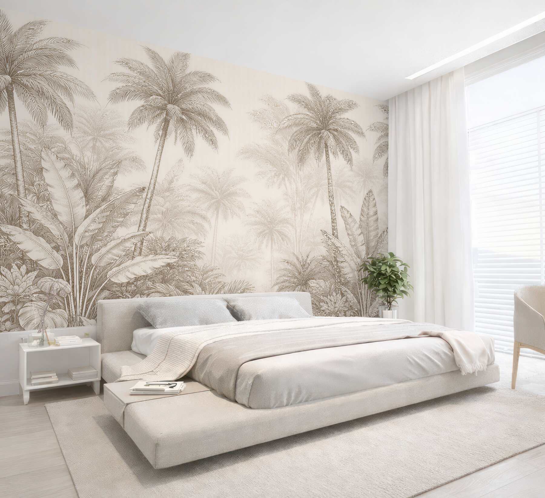Fototapeten Beige Dschungellandschaft mit Palmen