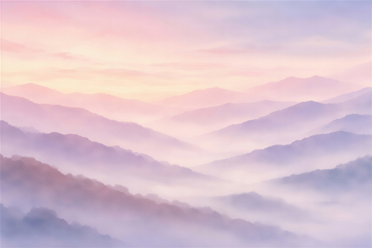 Fototapeten Pastellberge im Nebel