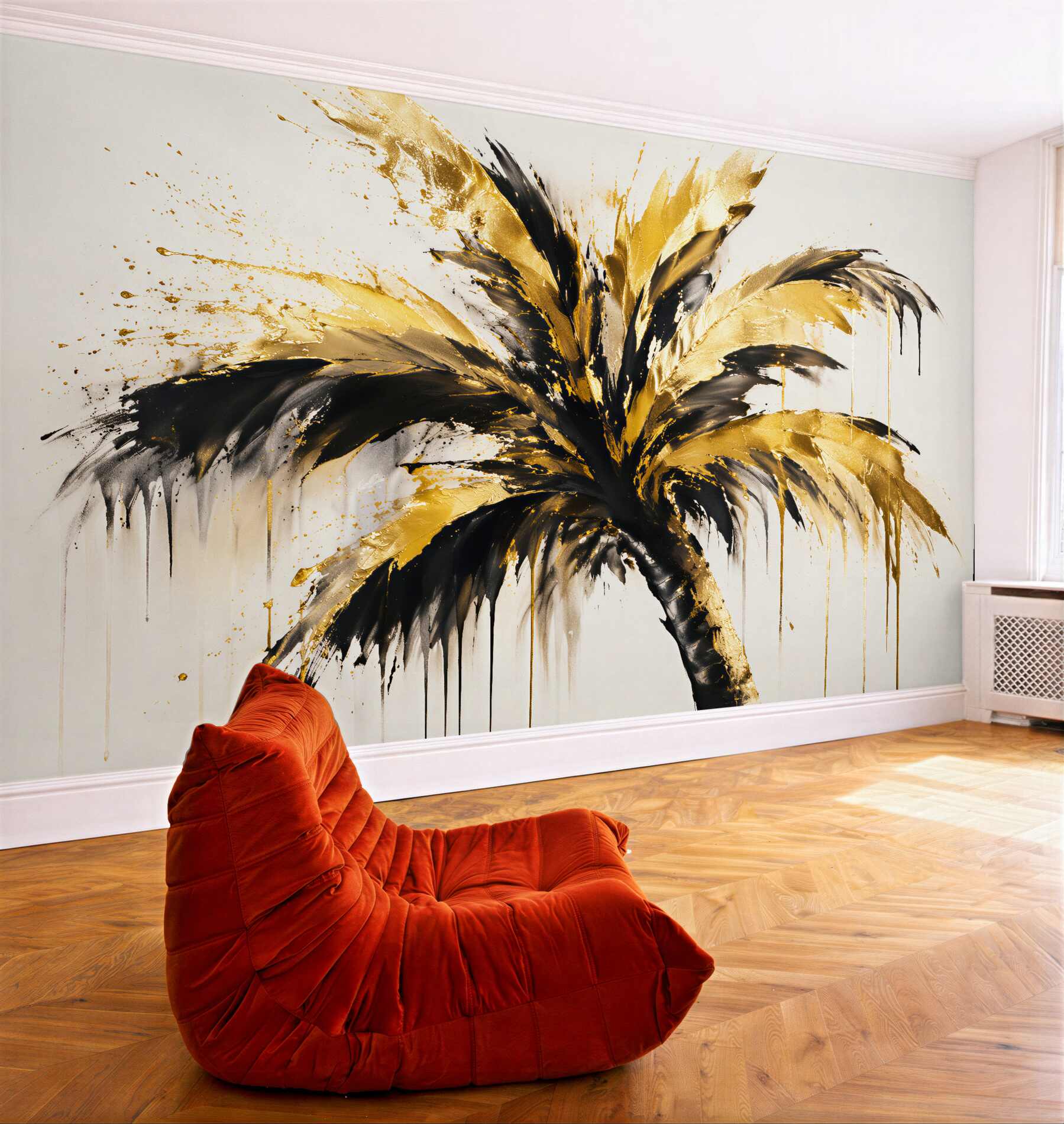 Fototapeten Goldene Palme in künstlerischem Schwung